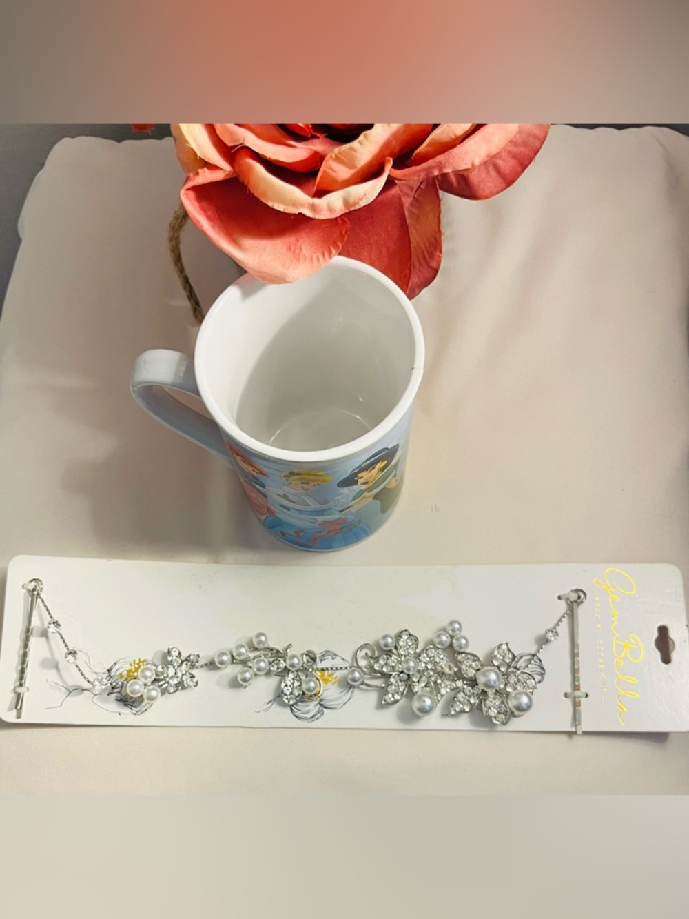 Disney Princess NWT Vintage Ceramic Mug & Gem Bella NWT Pearl bridal hair vine, - Picture 2 of 11